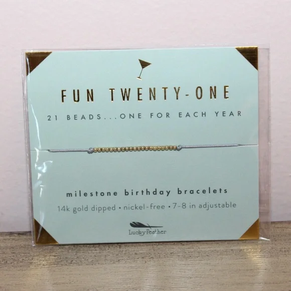 LUCKY FEATHER Fun Twenty-One 14K Gold Dipped Milestone Birthday Bracelet NWT - Picture 1 of 5
